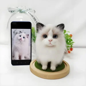 Custom Wool Felt Mini Full Body Pet Figurine with Display Doom